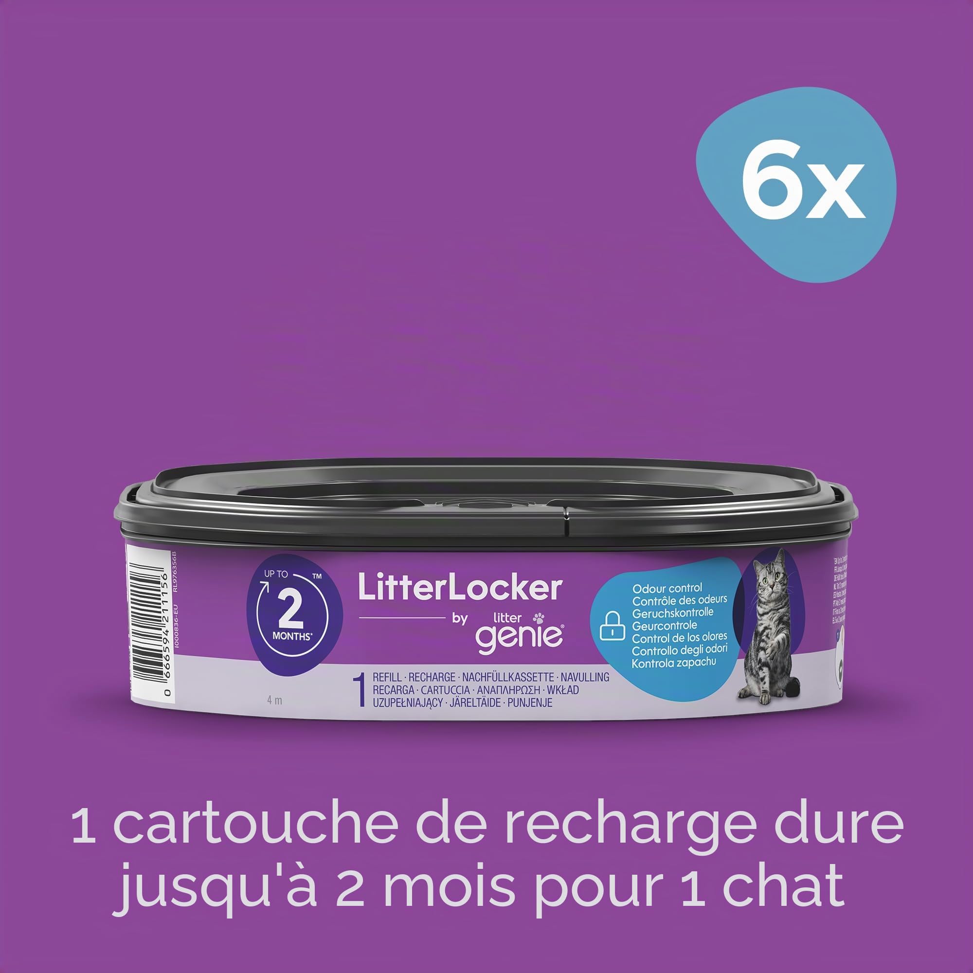 Litter Genie LitterLocker Lot de 6 Recharges, Film Spécial Original avec Barrière Anti-Odeurs, Protection 100% Garantie contre les Odeurs, Cassette pour 2 Mois