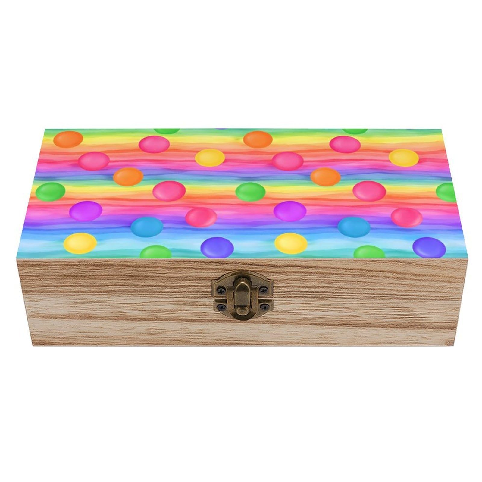 HLBSDM Rainbow Dots Pattern Wooden Storage Box