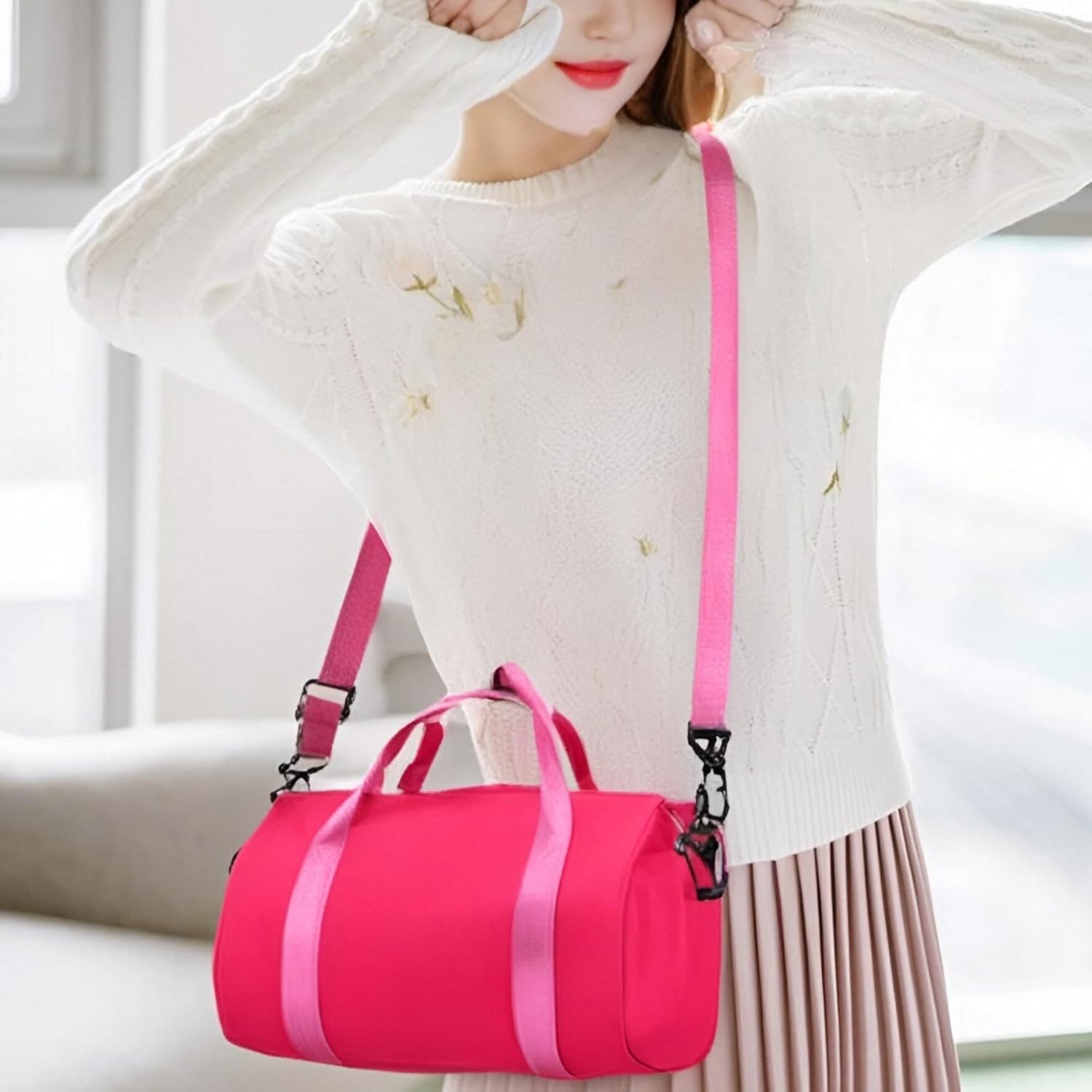 Mini Gym Bag for Women Small Duffle Bag Mini Gym Tote Bag Sport Bag for Yoga Swimming Dance (RoseRed) - Image 6