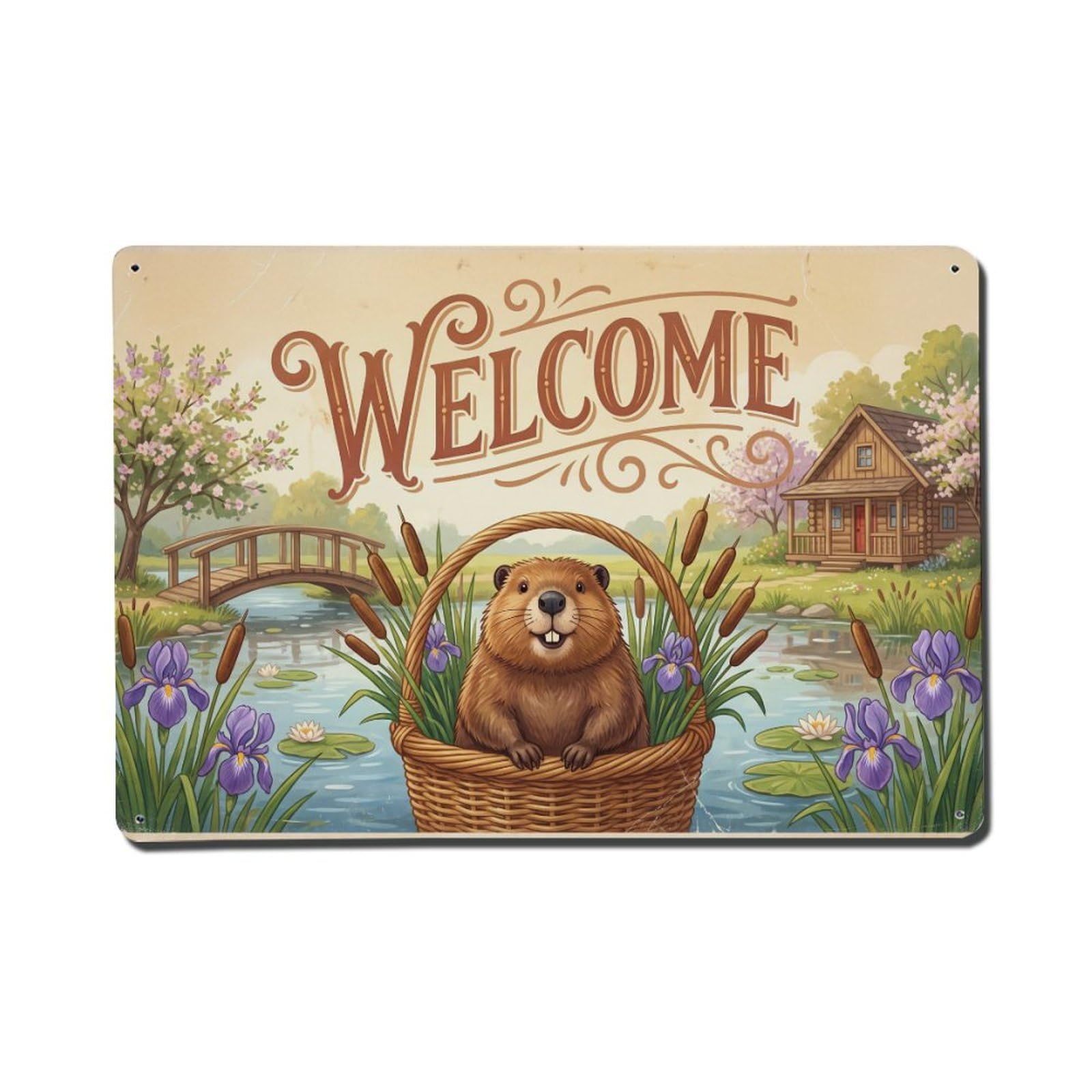 Vintage Welcome Beaver Rustic Charm（1） Metal Tin Sign