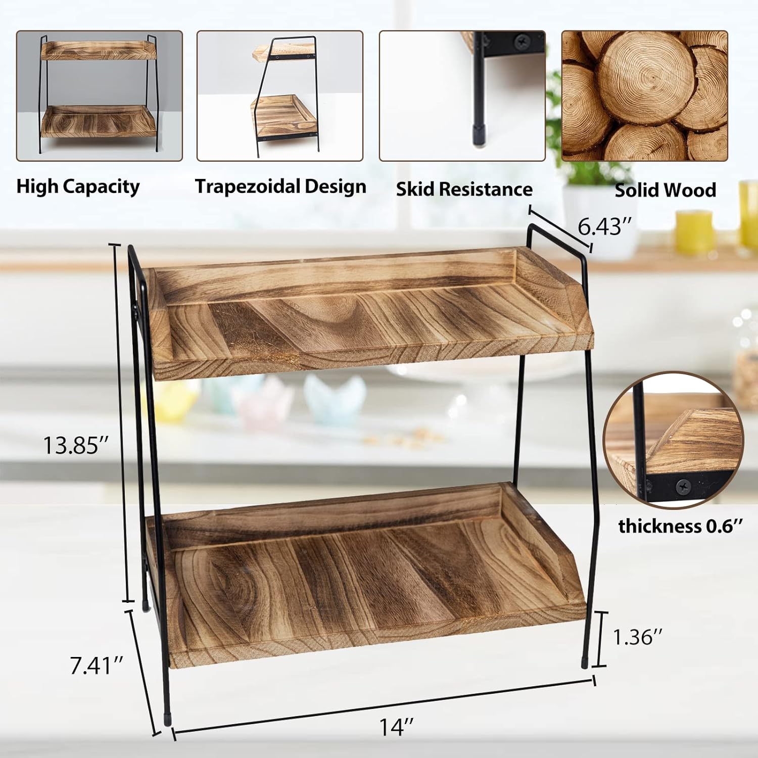 Coffee Bar Accessories and Organizer, Coffee Station Organizer 2 Tier Bathroom Counter Organizer, Wood Coffee Tray, Bathroom Vanity Organizer, Countertop Shelf for Kitchen, Coffee Lover - Image 3