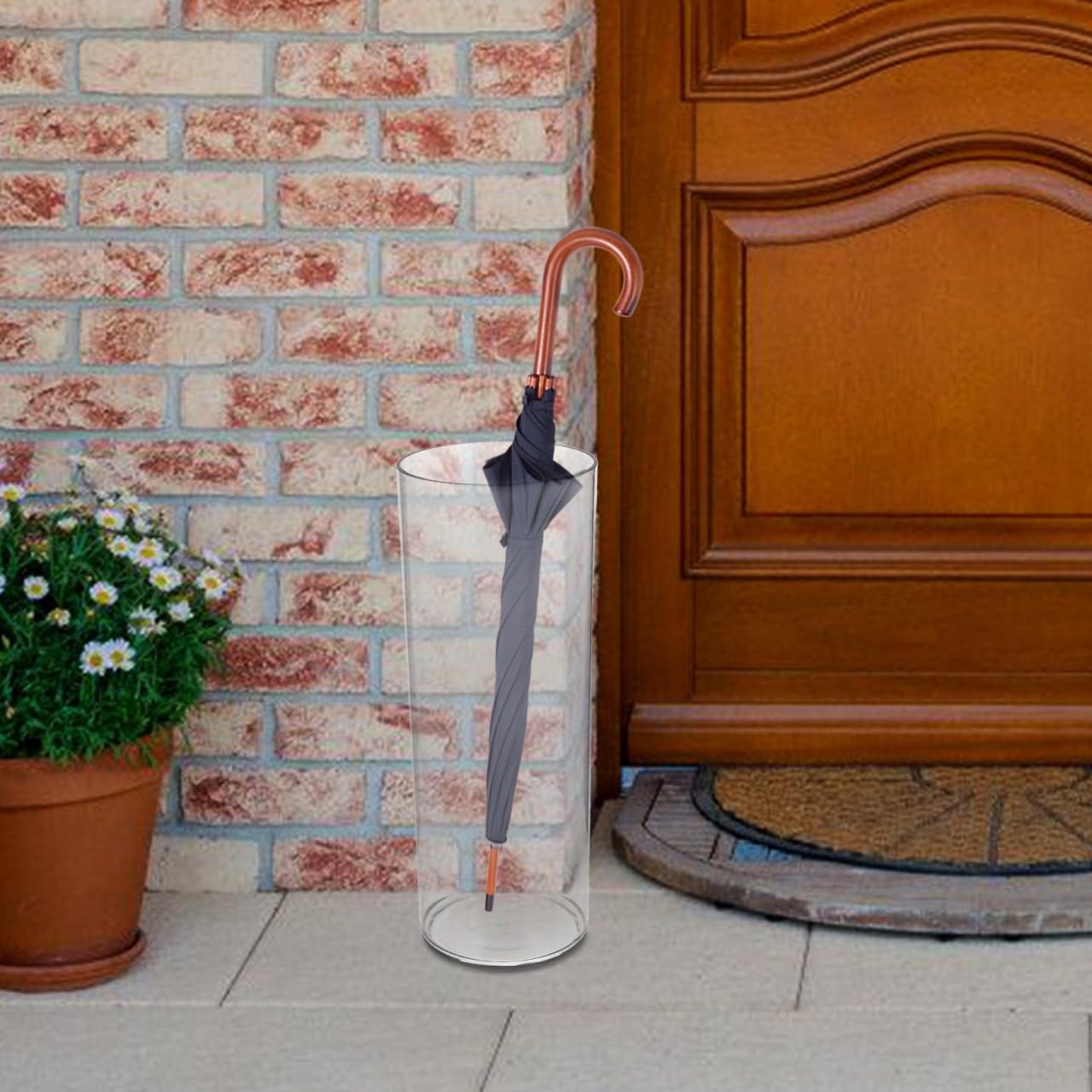 PRETYZOOM Regenschirmständer 40 cm rund – wasserdichter Kunststoff-Eimer für bis zu 5 Regenschirme & Spazierstöcke, tropffest für trockene Eingangsbereiche, platzsparend für Flur, Büro & Zuhause