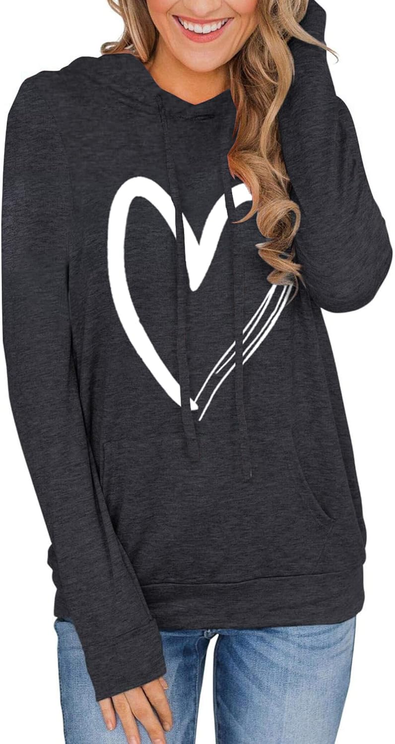Women's Hoodies Pullover Cute Heart Sweatshirts Long Sleeve Tops with Pockets - Image 2