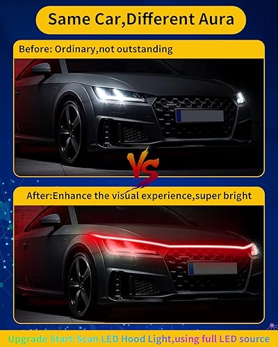 Miniatura 10 de Tira de luz exterior para capó de automóvil tira LED DRL de 12 V luces brillantes impermeables flexibles actualizadas de 70 pulgadas con función de