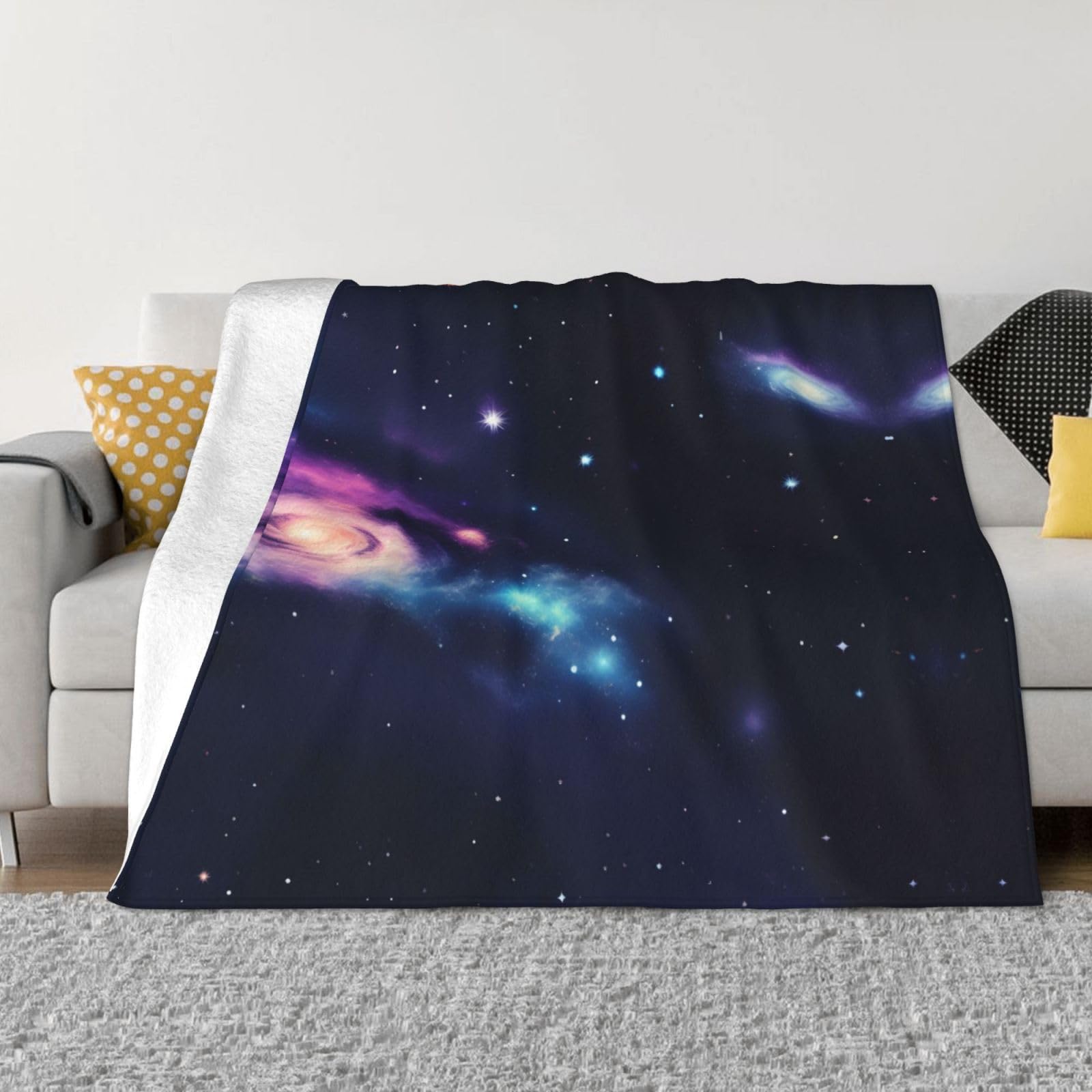 Couverture polaire imprimée espace galaxie, jeté de lit flanelle douce toutes saisons