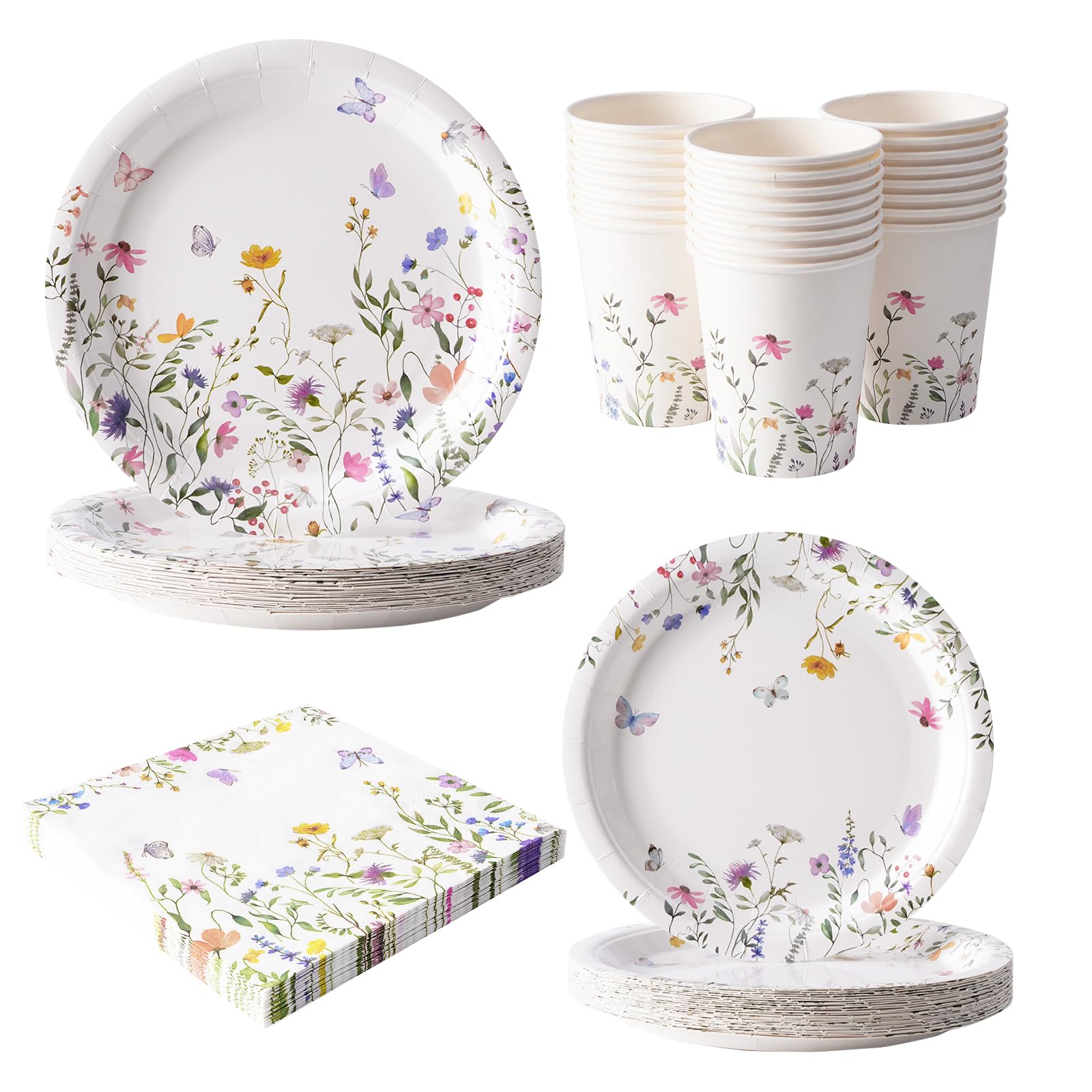 Platos y servilletas de papel floral para 24 invitados