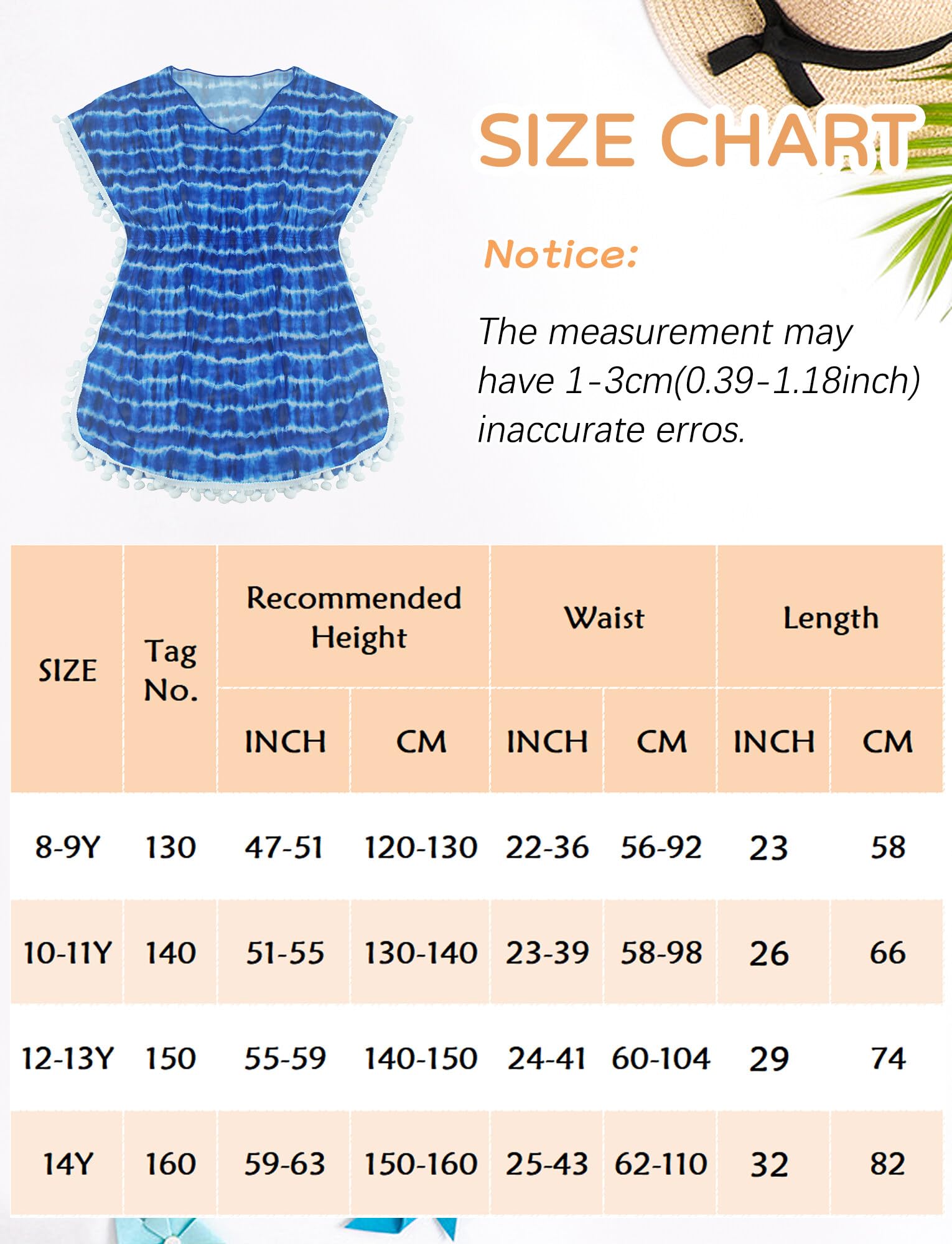 FEOYA Bikini para niña, vestido de playa, cubierta para traje de baño, cubierta de playa, poncho de playa con borla pequeña, bola de lana con cuello en V, ropa de playa elástica, 8-14 años