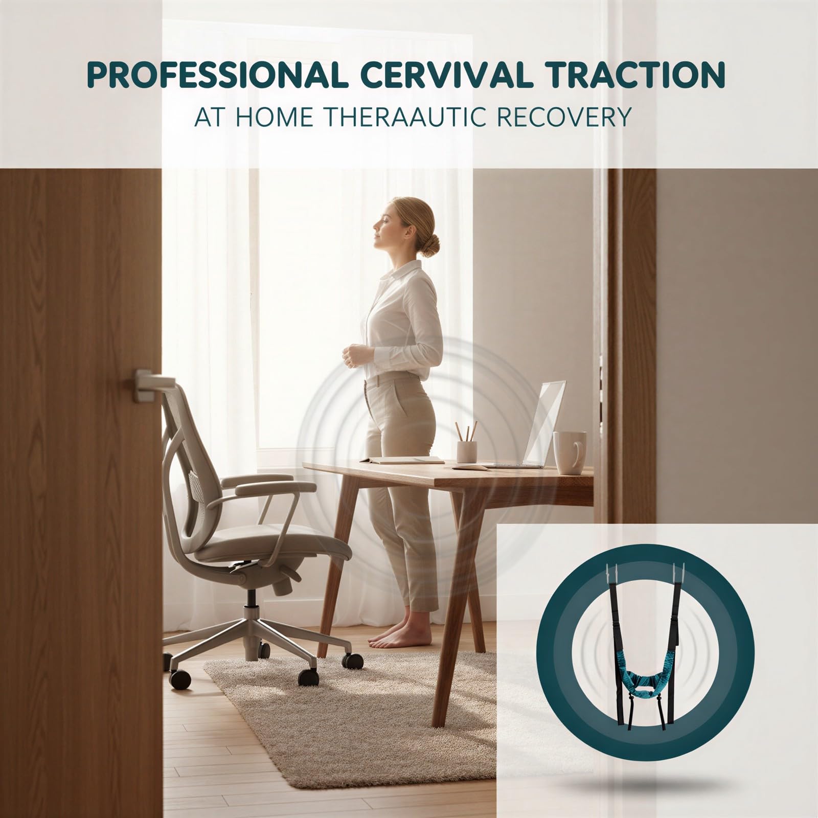 Dispositivo de estiramiento cervical, dispositivo de estiramiento ajustable con hebilla para comodidad de columna vertebral en casa, hamaca elástica portátil y correa para el cuello para marco de