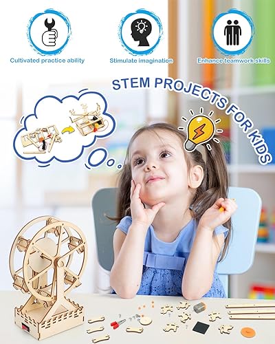 Miniatura 2 de Poraxy Kits STEM 4 en 1 para niños de 5 a 7 años, 8 a 10 a 12 años, rompecabezas de madera 3D, modelo de proyecto de ciencia, kits de construcción