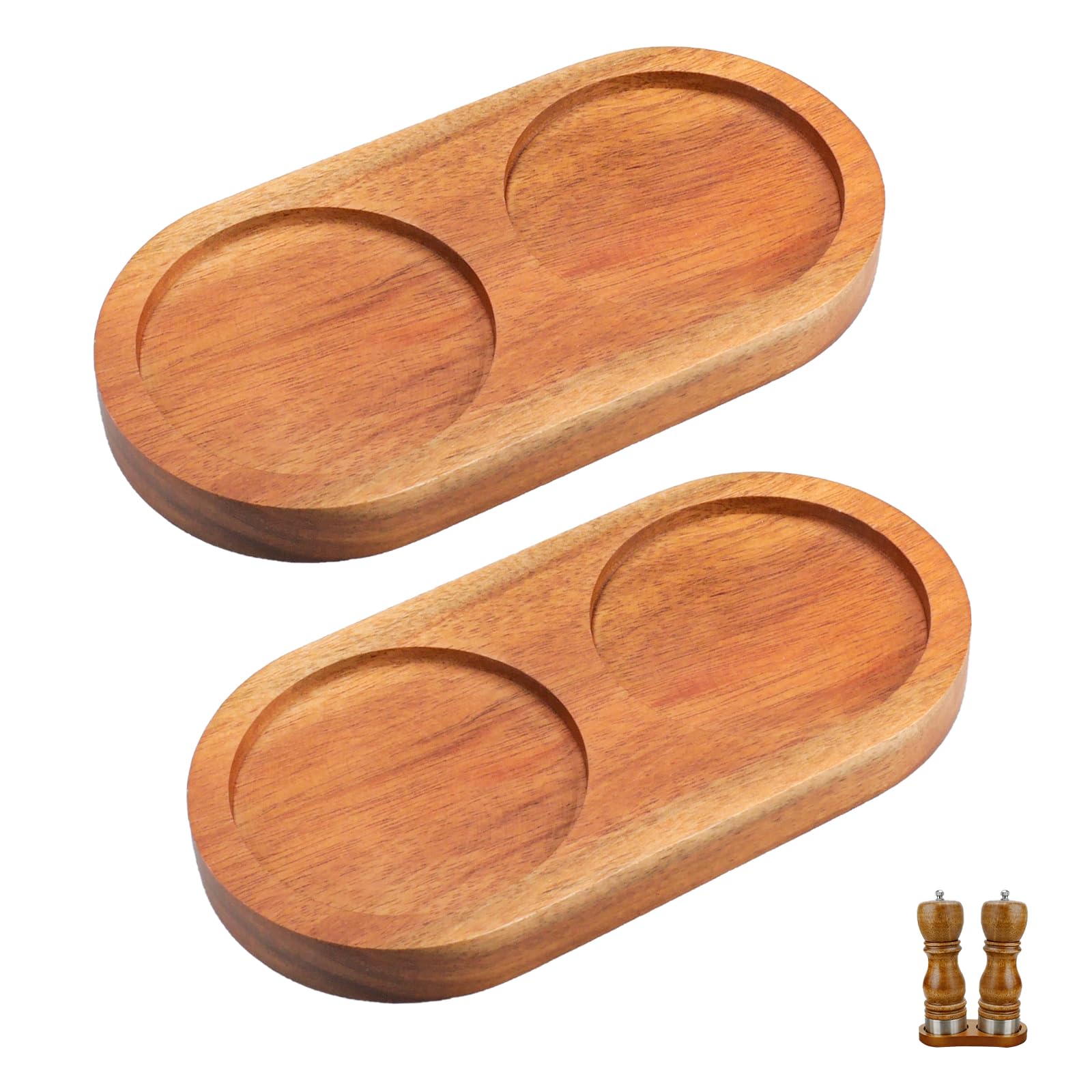 SenaiMy 2 Salz - und Pfeffermühlentablett aus Akazienholzes Mini Untersetzer Mühlenuntersetzer Mühlenbasis Gewürzflaschenhalter für Gewürzmühlen Aromenflaschen Kerzen Braun,Innendurchmesser 6,1 cm