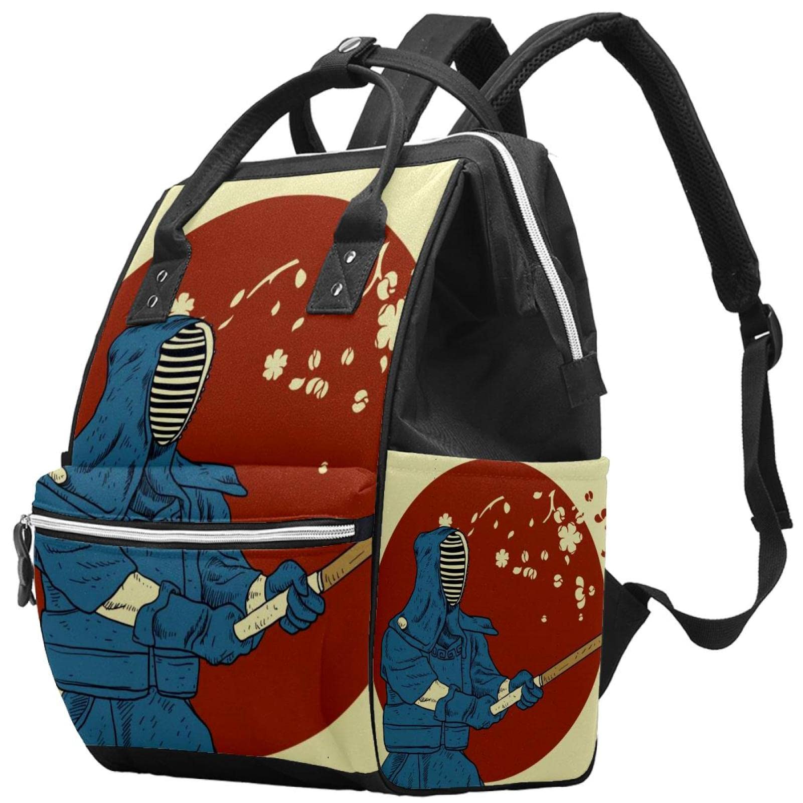 Diaper Bag Japanese Samurai Kendo Backpack Waterproof Baby Care Bag Multifunctional Nappy Changing Bag For Men Women 27x20x36.5cm