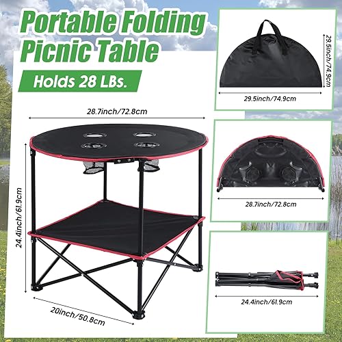 Miniatura 2 de Mesa de camping portátil de 2 piezas, mesa de picnic plegable con 4 portavasos y bolsas de transporte, mesas portátiles Oxford plegables para