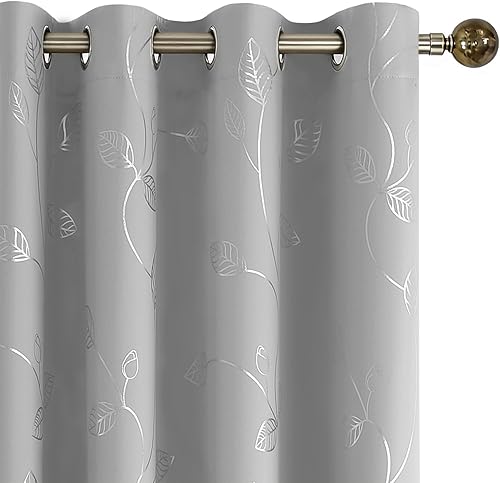 Miniatura 62 de BUHUA Cortinas opacas con estampado de hojas plateadas onduladas para sala de estar, cortinas de oscurecimiento con bloqueo de luz para dormitorio