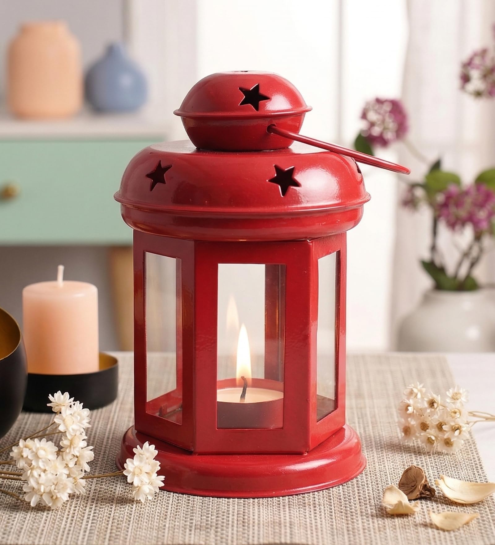 Pepperfry Tealight Candle Stands, 6inch Glass, Multicolour Lantern Stylish Decorative Tea Light Holder for Home & Festive Décor-image-22