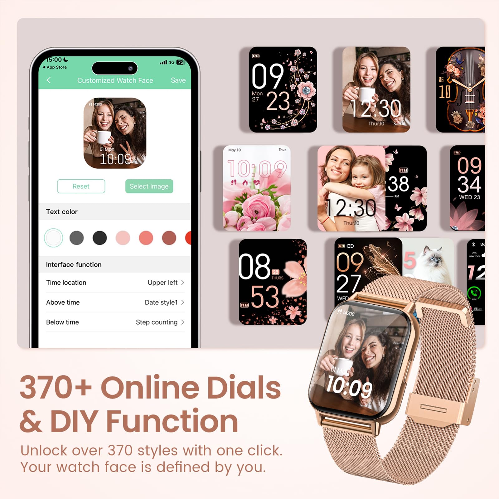 2026 Smartwatch Damen mit Telefonfunktion, 1.83" HD Armbanduhr Herzfrequenz Schlafmonitor Menstruationszyklus SpO2, IP68 Smart Watch 113+ Sportmodi Schrittzähler für iOS Android Roségold, Geschenk