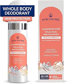 PureNaturis Whole Body Deodorant Spray Contains Natural Ingredients, Deodorant for Women & Men | 48HR Protection, Aluminum Free Nautral Deodorant Spray | Large Bottle 4.05 Fl Oz (Peach & Vanilla)