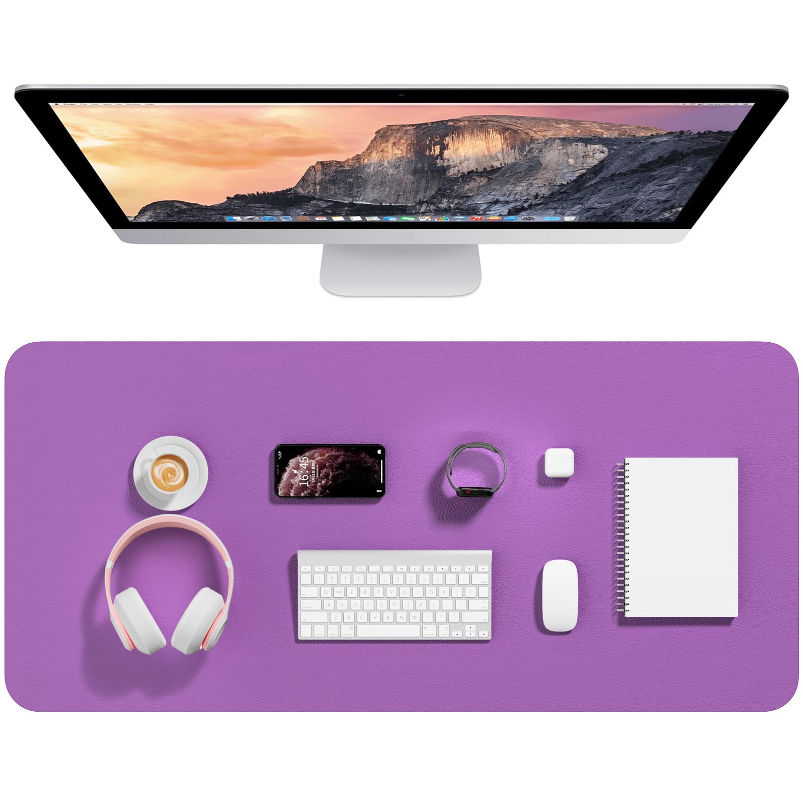 Hsurbtra Desk Pad, 35.5" x 17" PU Leather Desk Mat, XXL Extended Mouse Pad, Waterproof Desktop Blotter Protector, Non-Slip Ultra Thin Large Laptop Keyboard Writing Mat for Office Home, Purple โ image 1