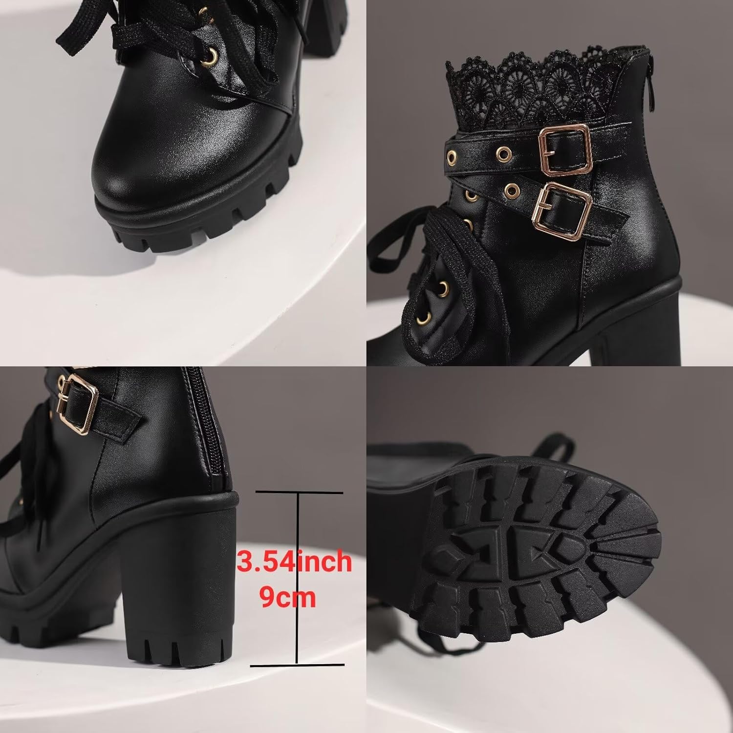 MEOTINA Goth Platform Boots Lace Buckle Gothic Cosplay Booties Chunky High Heels Ankle Boots Zipper Punk Shoes - Image 6