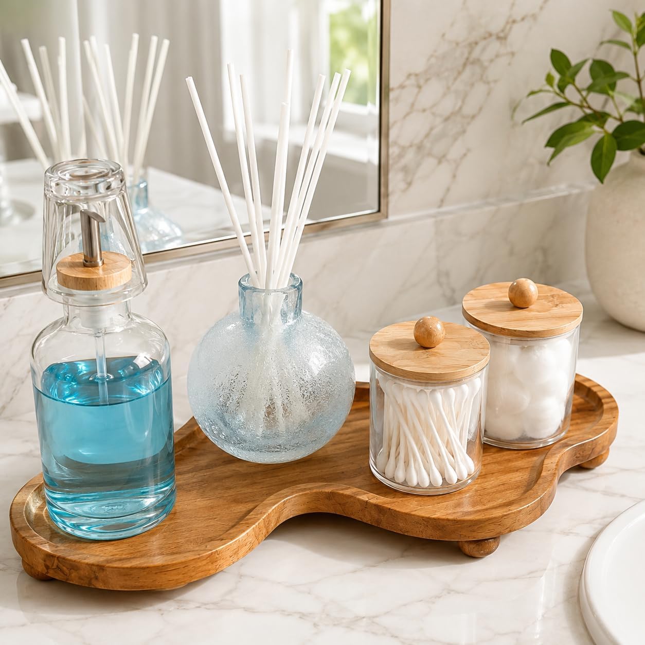 Teak Wood Decorative Tray, Freeform Bathroom Counter Tray, 15 Inch