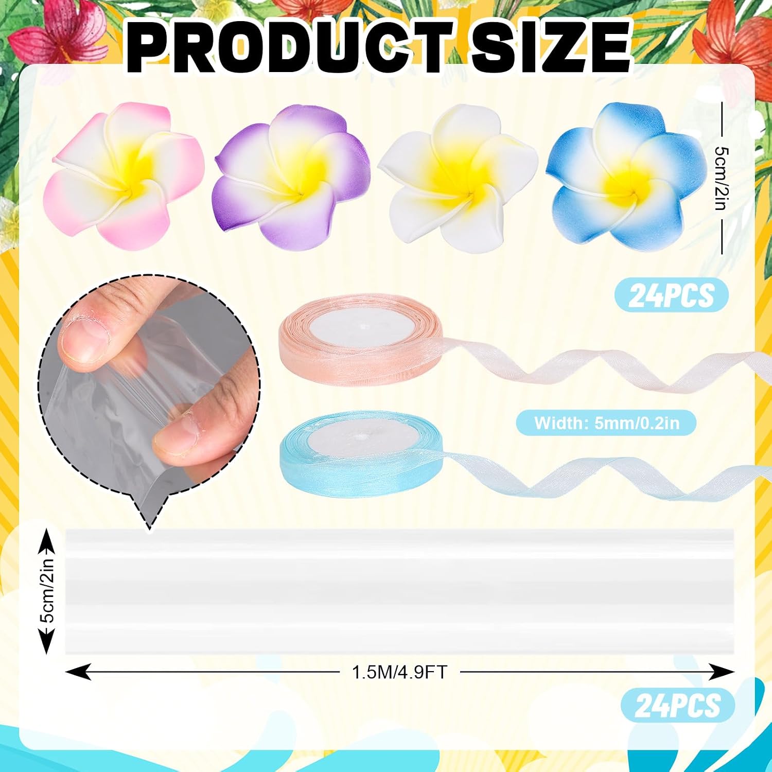 FYSUIMU 24 Sets Graduation Candy Lei Making Kit Graduation Hawaiian Candy Tubing Wreath Filler Includes Plastic Lei Flower Piece and Ribbon Congrats Grad Necklace for DIY Crafts Party Favor
