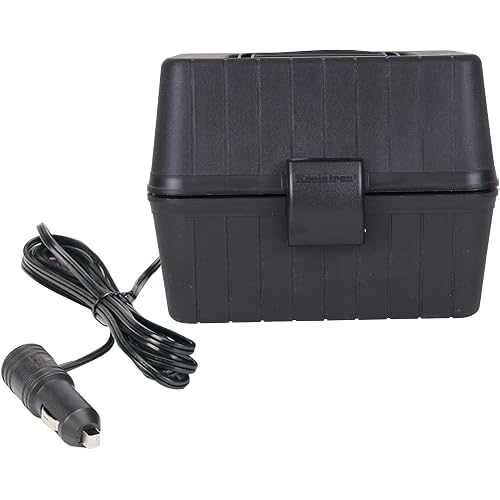 Koolatron 12V Heating Lunch Box Stove, 1.6 Qt (1.5 L) Black 6 ft (1.8m) Power Cord Heats to 300F (149C) Built-In Cord Storage Classic Construction Worker Lunchbox for Car SUV Pickup Truck