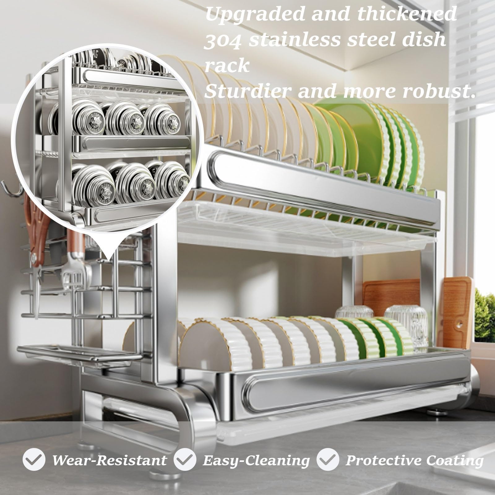 Égouttoir en Acier Inoxydable 304, Rangement de Cuisine, Bol Multifonctionnel pour la Maison, Convient aux comptoirs d'évier, pour (Acier Inoxydable 55 cm/21,9 po Triple Couche)