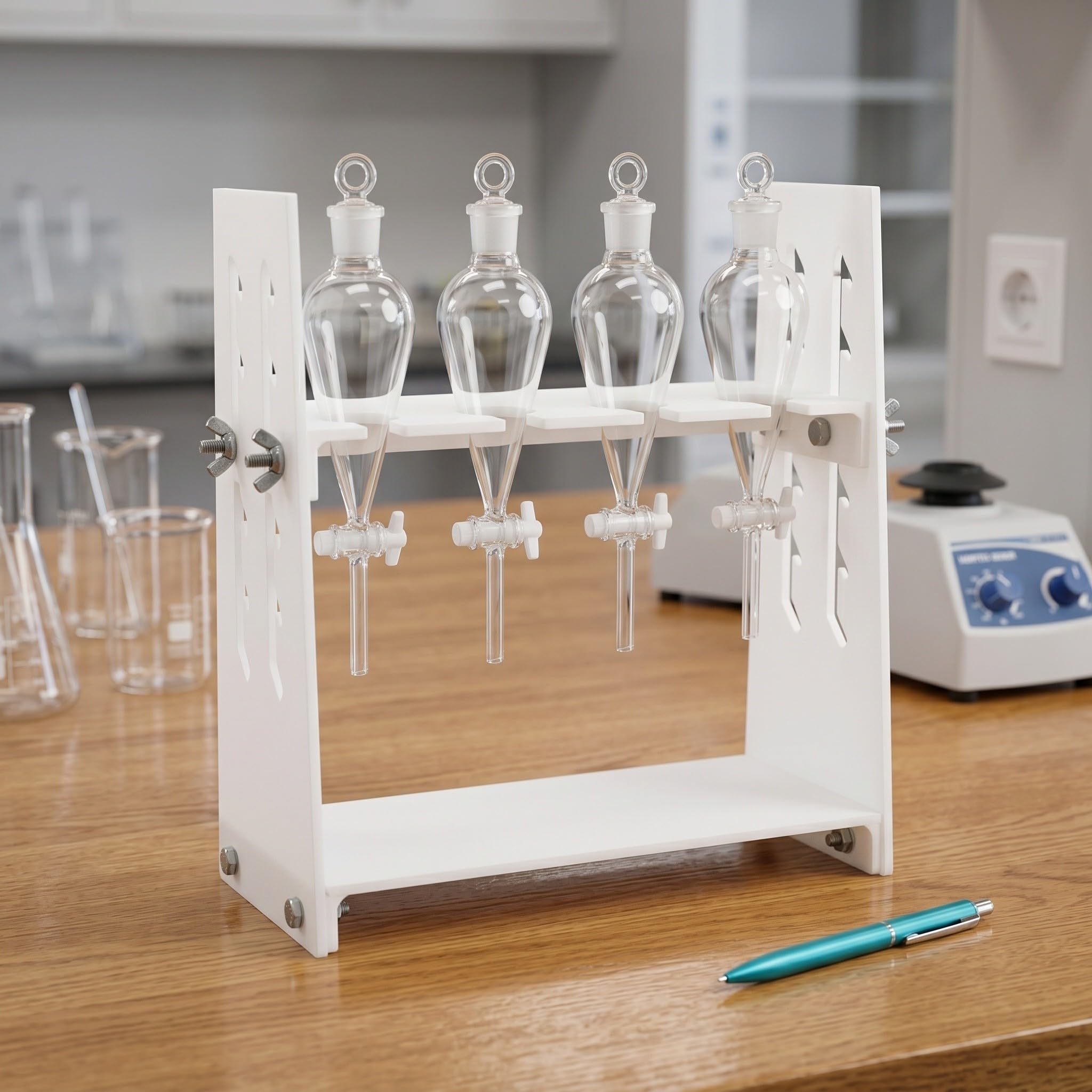 Soporte para Embudos de Laboratorio de 4 Orificios, Altura Ajustable