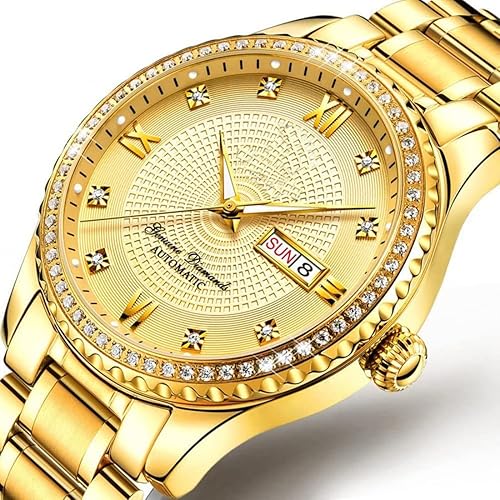 Miniatura 2 de Relojes automáticos de cuerda automática para parejas, calendario, fecha, acero inoxidable de lujo, para hombres y mujeres, par de relojes para él y