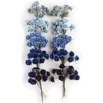 100pcs Tiny Artificial Roses Mixed Dark and Light Blue Five Color Mulberry Paper Flowers 15-18mm Flowers Wedding Scrapbooking