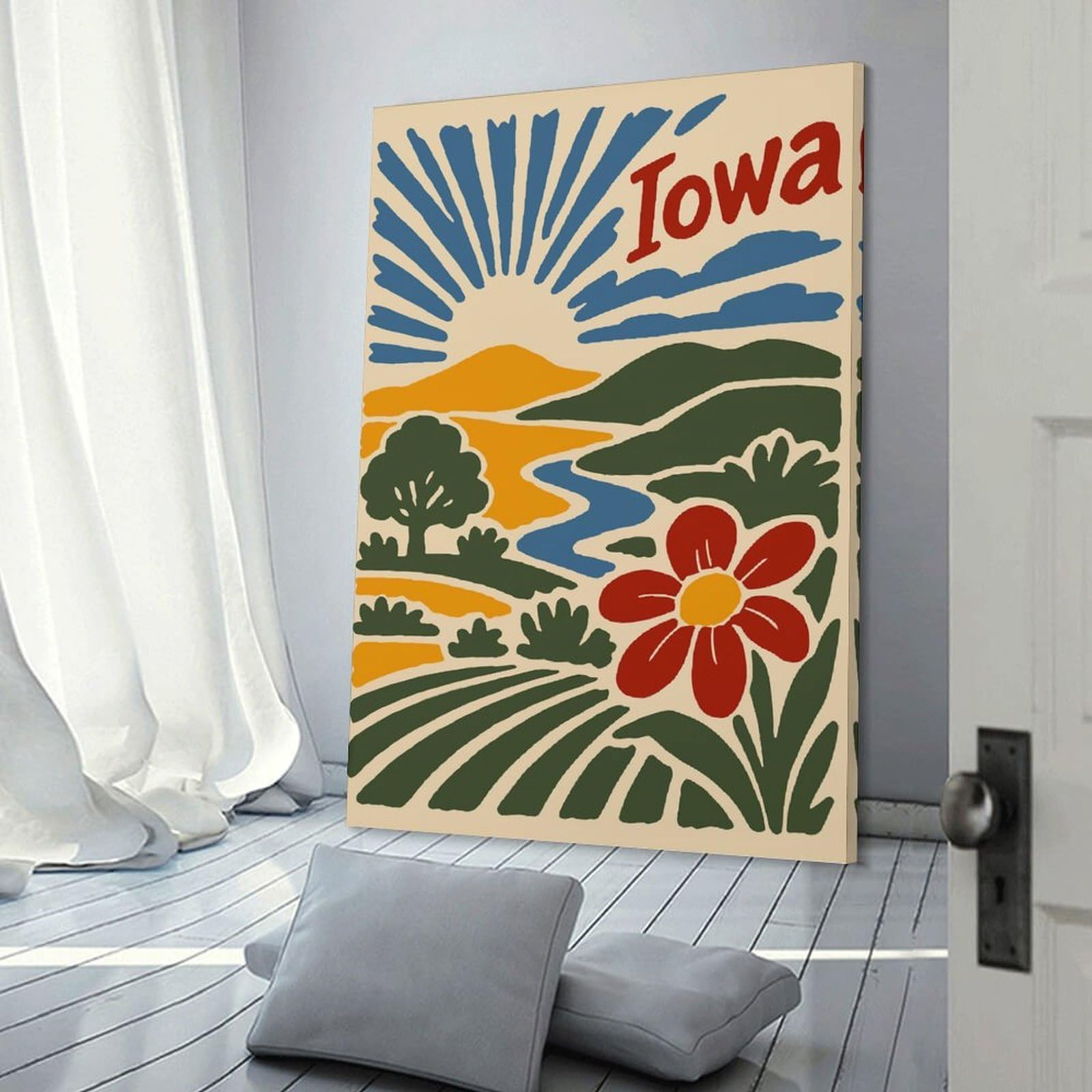 Junmoney Frame-Style-13 Iowa Landscape Illustration Decorative Canvas Print, 20X30inch(50X75cm), For Living Room, Bedroom Or Home Office, Canvas Artwork With Gifting Potential