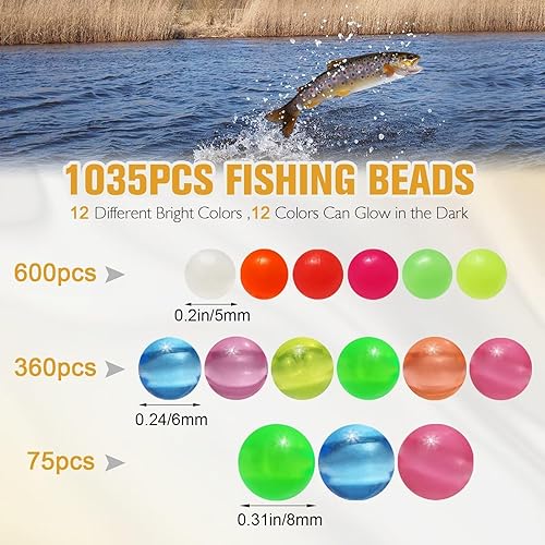 Miniatura 12 de Dovesun Cuentas de pesca que brillan en la oscuridad, cuentas de pesca para agua salada, 1035 unids/600 piezas/250 piezas/120 cuentas coloridas