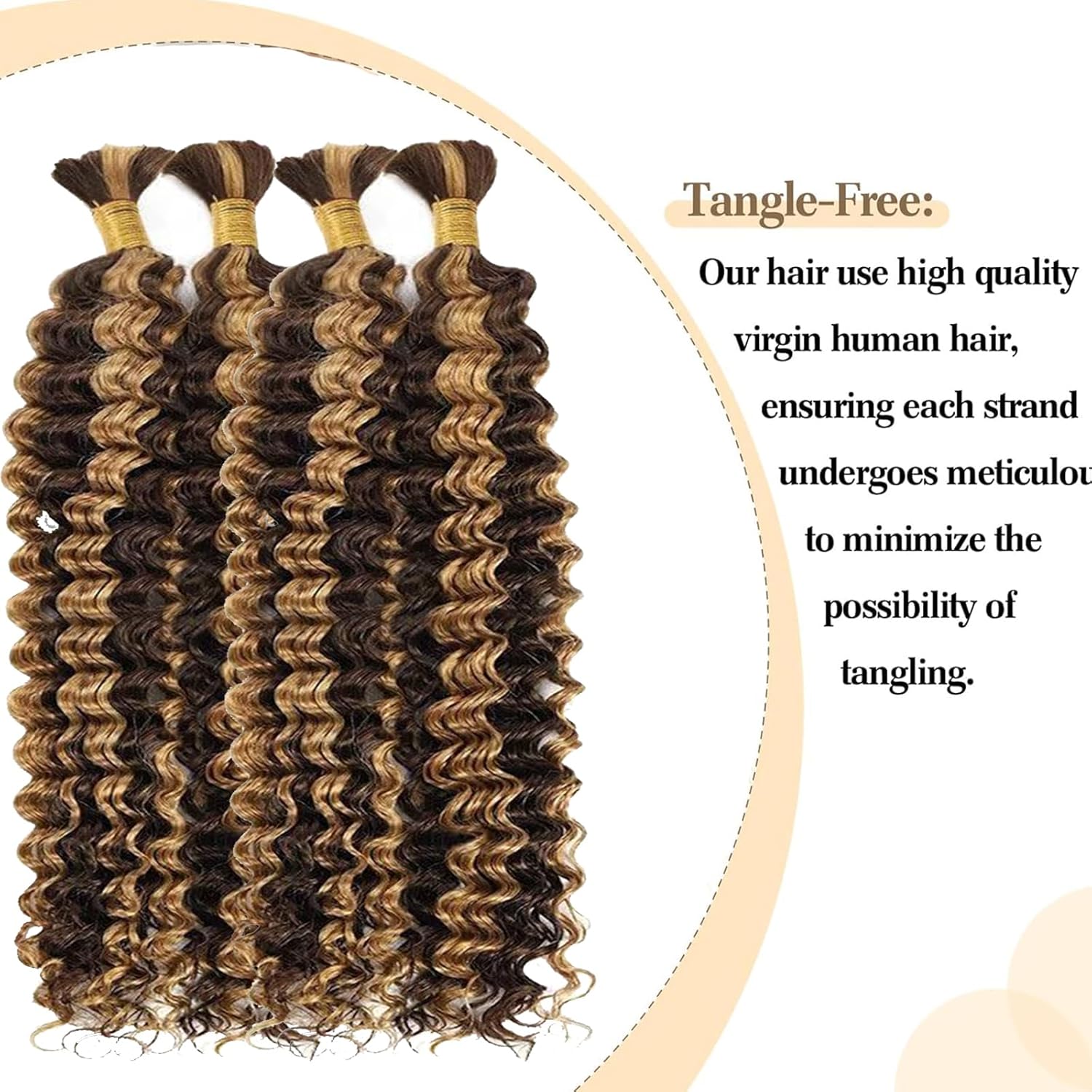 12A Human Hair Bulk 22Inch Deep Wave bulk human braiding hair for boho braids 100% Unprocessed Brazilian Virgin Human Hair Extensions Quick Weave Human Hair P4/27 Color