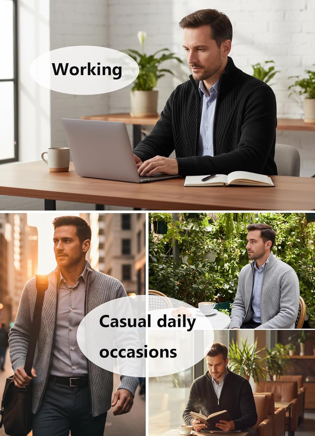 VtuAOL Men's Cardigan Sweaters Full Zip Sweaters Stand Collar Casual Knitted Cardigan with Pockets - Image 6