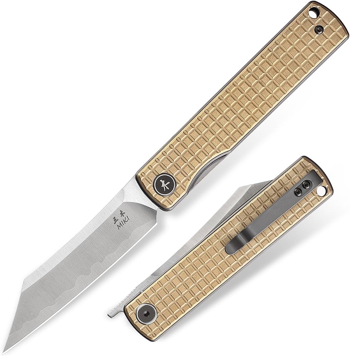 Miki Folding Pocket Japanese Knife, CNC-machined aluminum bronze Handle, Japanese SLD-MAGIC Steel Blade Super Steel Cleaver Razor Blade, Pocket Clip, Ever yday Carry EDC Knife