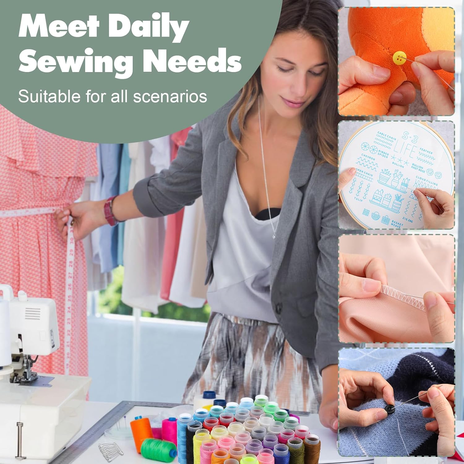 MAQUITA Sewing Kit, 213 Pcs Premium Sewing Supplies, 38 Thread Spools, Suitable for Traveller, Adults, Beginner, Emergency, DIY