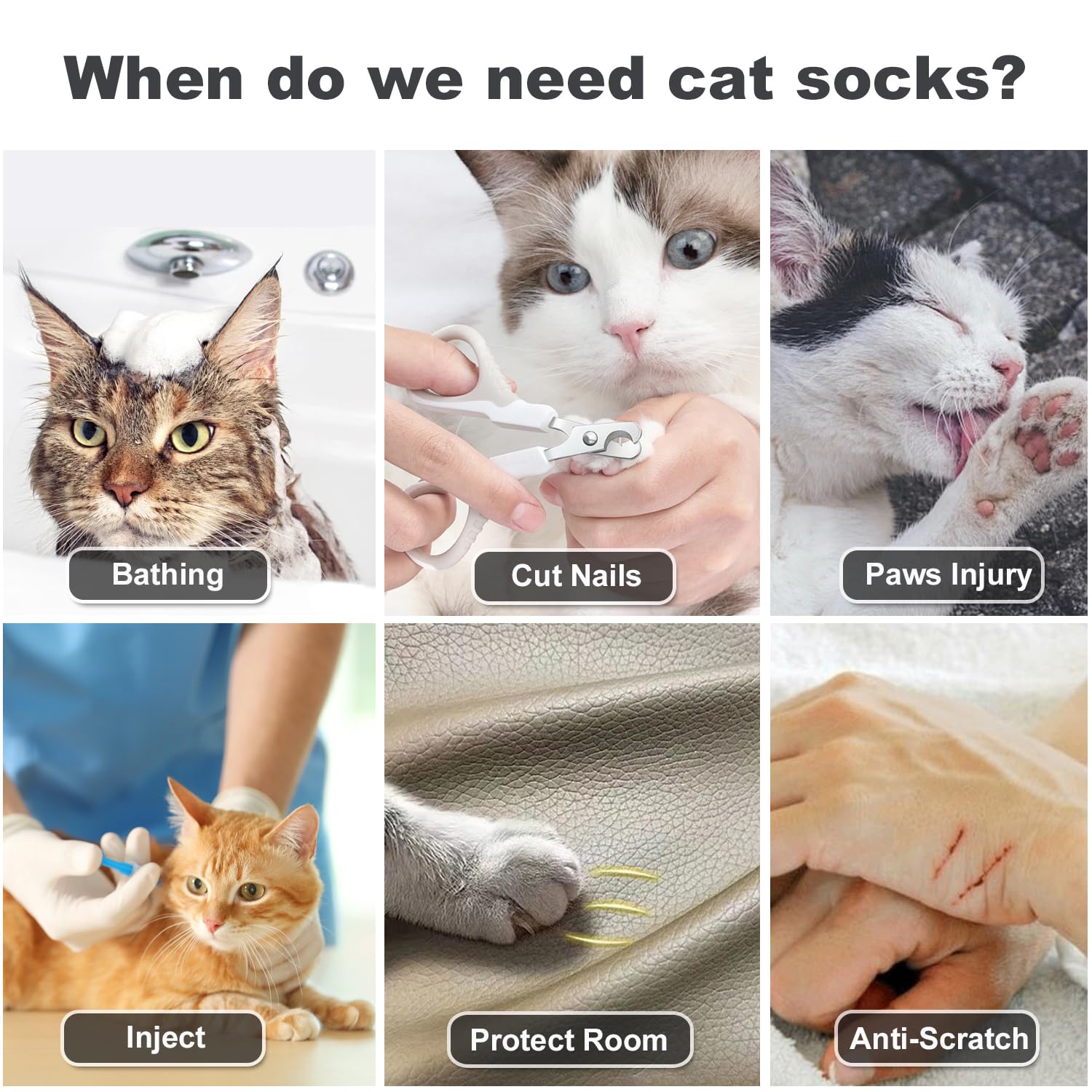 Junchl 4PCS Cat Anti-Scratch Shoes Socks, Cat Boots to Prevent Scratching,Small Dogs Nail Covers Cats Socks Cat Booties Cat Claw Cover for Bathing Shaving Checking Grey M