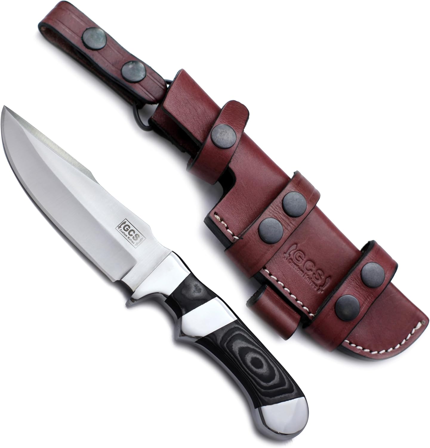 GCS Handmade Micarta Handle D2 Tool Steel Tactical knife Hunting Knife Camp Knife with leather sheath Full tang blade designed for Hunting & EDC GCS 765