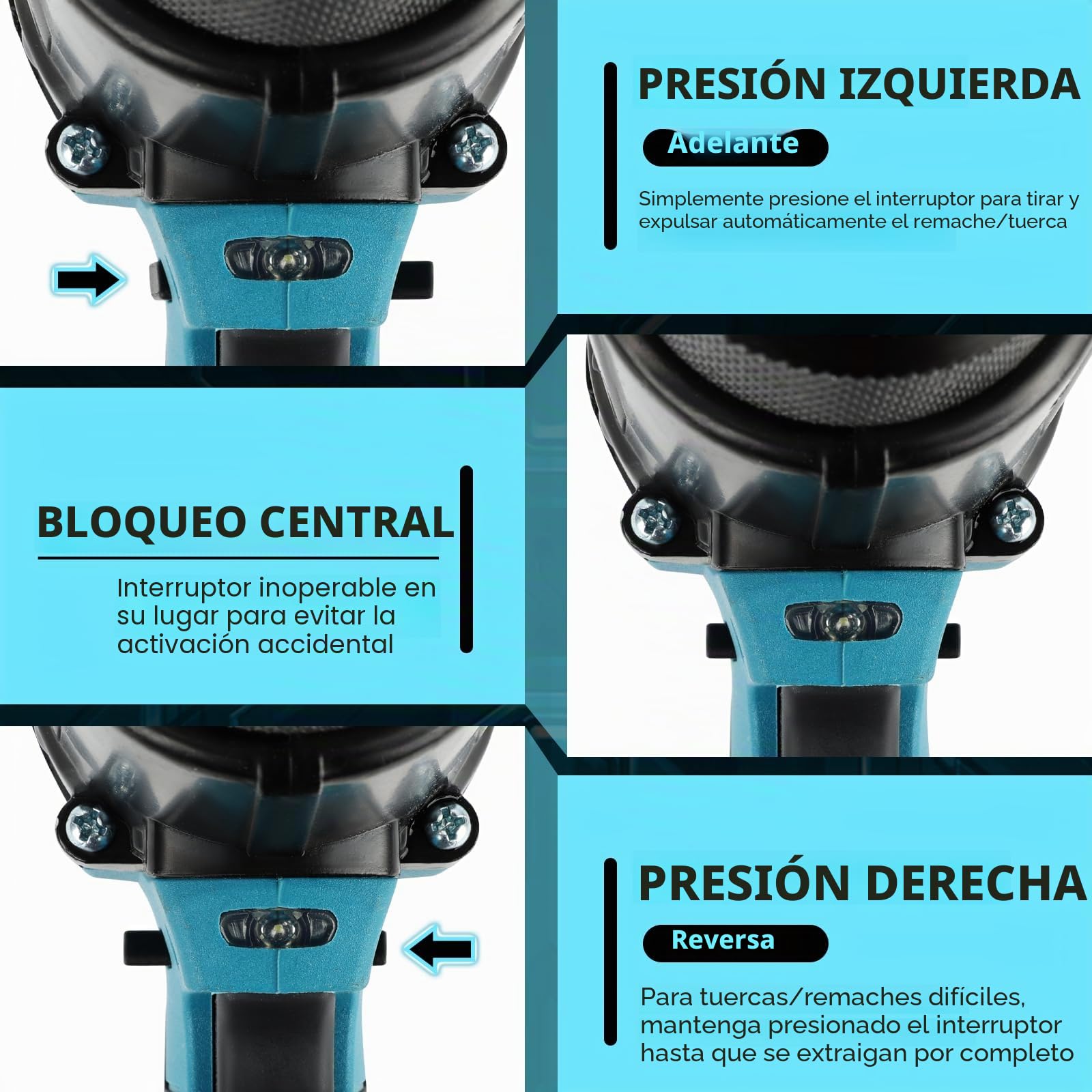 LIROPAU Remachadora de batería compatible con Makita 18V Batería | 2 en 1 pistola de remachado eléctrica con boquillas M6/M8 y guantes para remaches de 2,4 a 4,8 mm (sin batería, sin cargador)