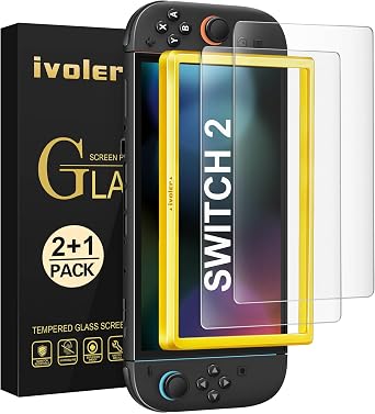 ivoler Anti-Glare Matte Screen Protector for Nintendo Switch 2, Tempered Glass Protector with [Easy Alignment Frame] 30s Installation, 9H Hardness Scratch Resistant Accessories for Switch 2-2 Pack