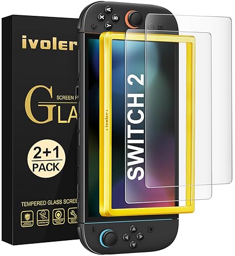 ivoler Anti-Glare Matte Screen Protector for Nintendo Switch 2, Tempered Glass Protector with [Easy Alignment Frame] 30s Installation, 9H Hardness Scratch Resistant Accessories for Switch 2-2 Pack