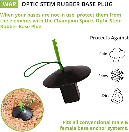 Miniatura 3 de Champion Sports Enchufe de base de anclaje de béisbol de goma negra con vástago óptico fácil de ver y cuerda