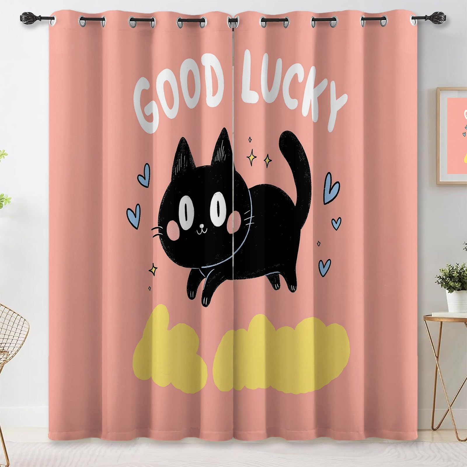 Rideau occultant isolant froid et lumière rideaux thermiques à oeillets chat mignon 140x260