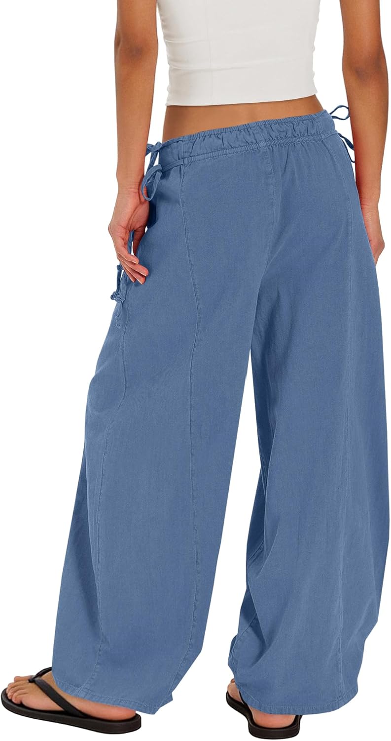ReachMe Womens Baggy Wide Leg Palazzo Pants High Waisted Flowy Pants Straight Leg Elastic Waist Beach Pant - Image 4