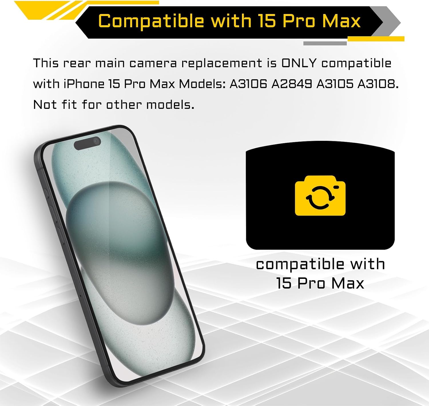 for iPhone 15 Pro Max Rear Camera Replacement for iPhone 15promax 48MP Main Back Camera Replace Full Repair Tools Kit with Magnetic Pad Screwdriver A2849 A3105 A3106 A3108