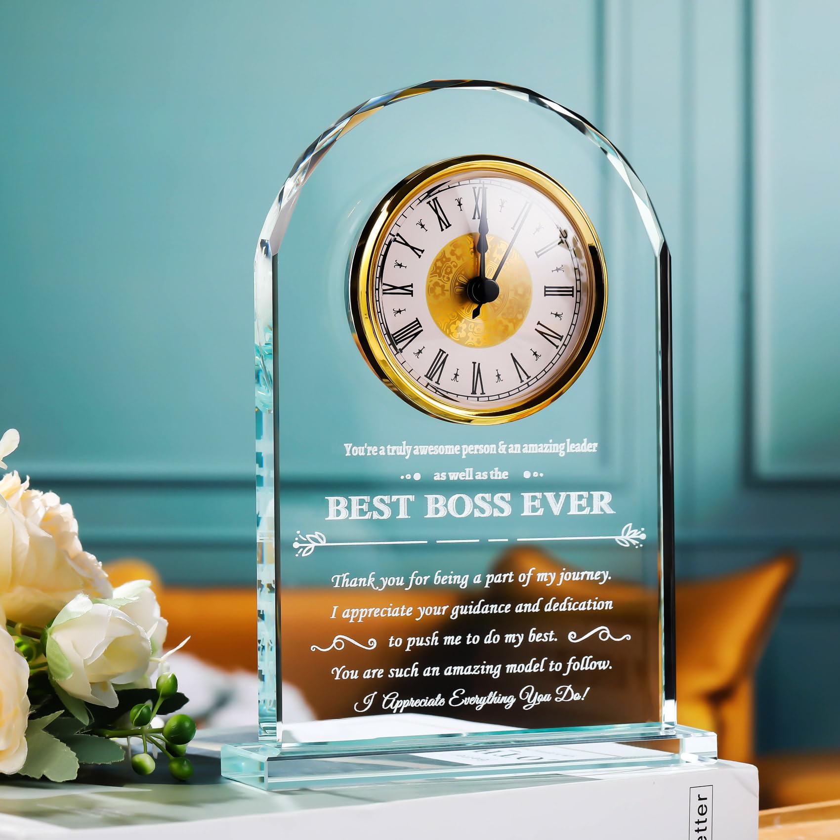 YWHL Best Boss Ever Gifts for Women, Boss Appreciation Gift for Men, Retirement Farewell Clock Gifts for Female Boss, Great Boss's Day Gift Idea, Desk Clock Decoration for Office Home, Transparency