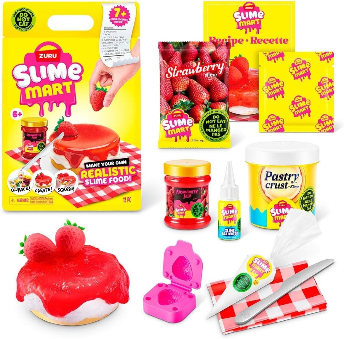 ZURU Slime Mart Strawberry Cheesecake Slime Making Kit, Make Your Own Realistic Food Slime, Ages 6+, with Mixing Tools and Recipe Card