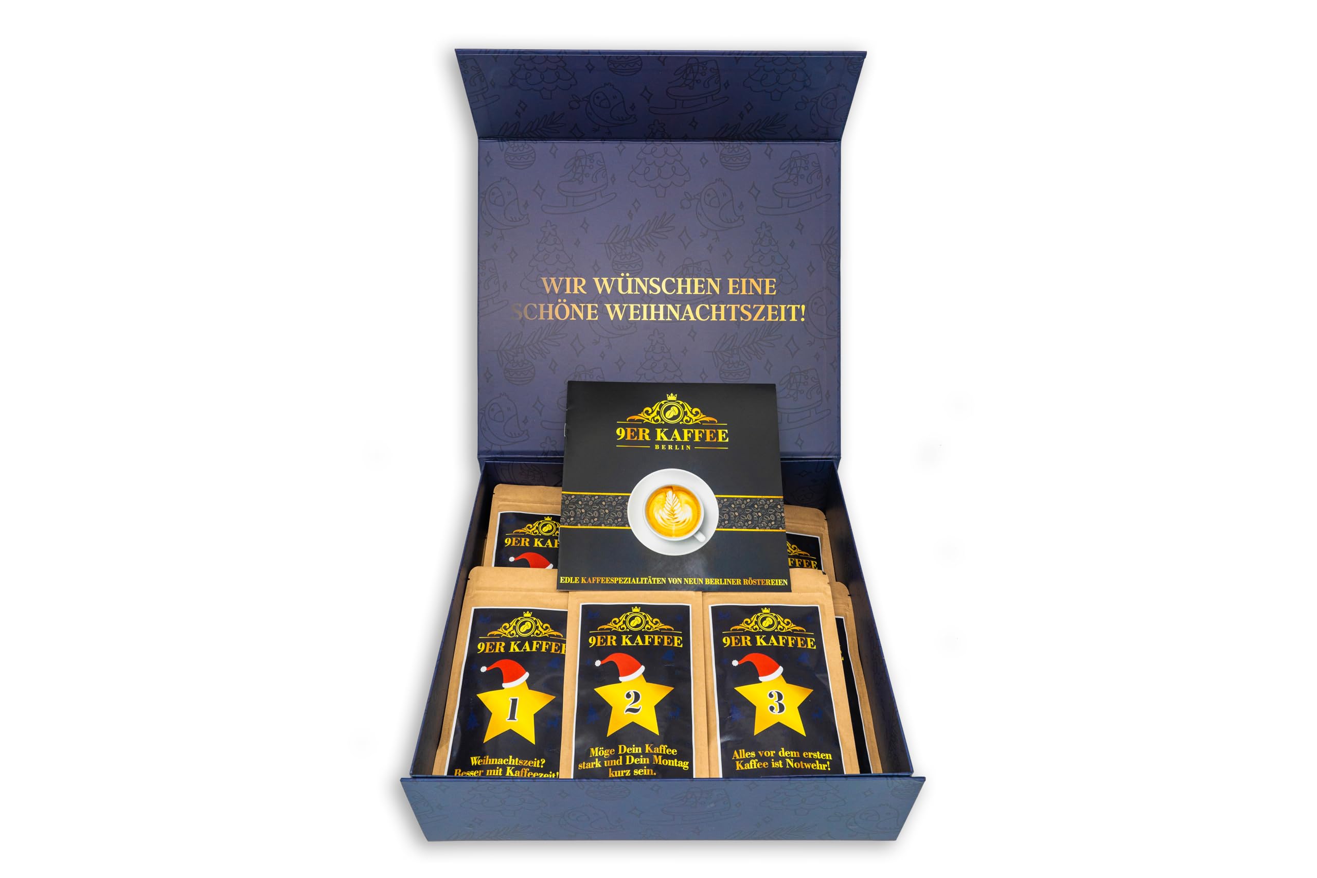Edler Kaffee Adventskalender 2025 von 9 Berliner Kaffeeröstereien - Weihnachtskalender mit 24 Premium Kaffeespezialitäten | Geschenk-Set für Männer & Frauen | Kaffee Probierset ganze Bohne