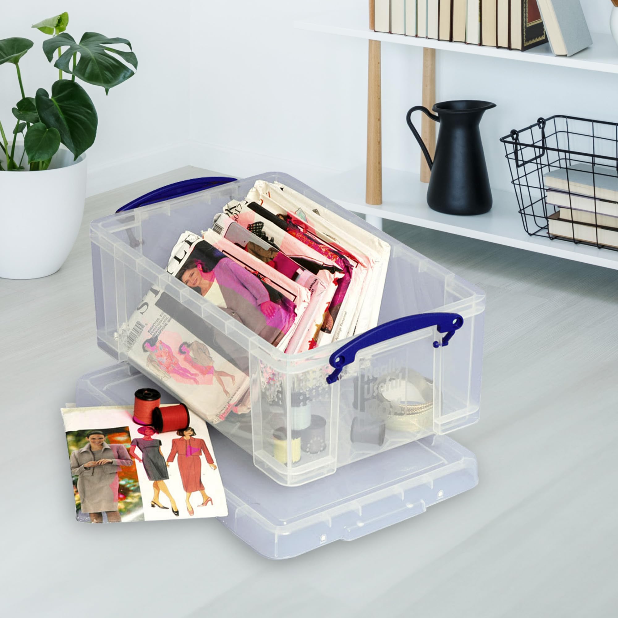 Really Useful Box 9-litrowy plastikowy pojemnik do przechowywania z zatrzaskową pokrywką i wbudowanymi uchwytami zatrzaskowymi do organizacji domu i biura (5 sztuk)