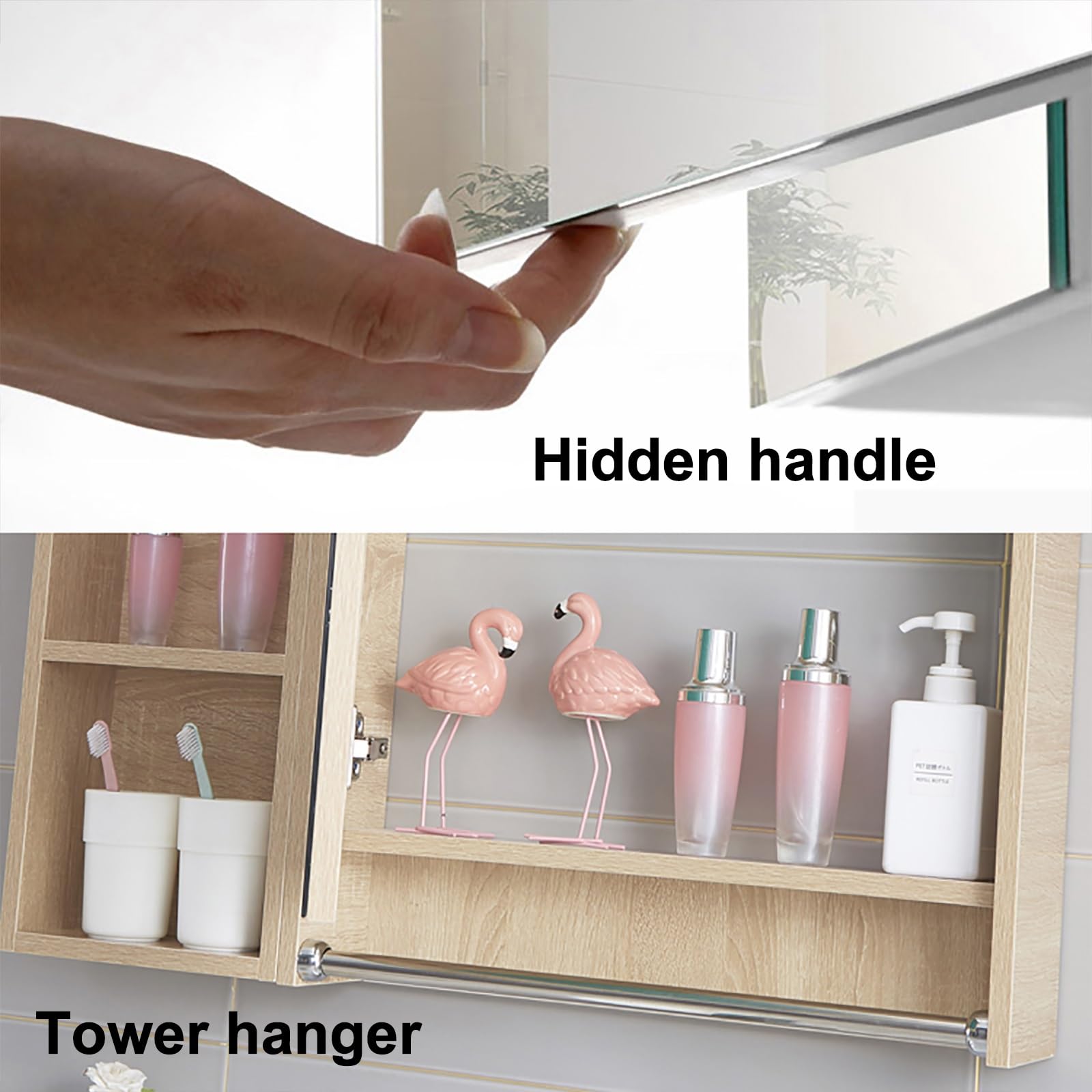 Generico mobiletto del Bagno,Armadietto da Parete per Bagno, armadietto per medicinali in Legno sopra la Toilette con ripiano, armadietto a Parete con Ante a Specchio, con portasciugamani per Bagno W