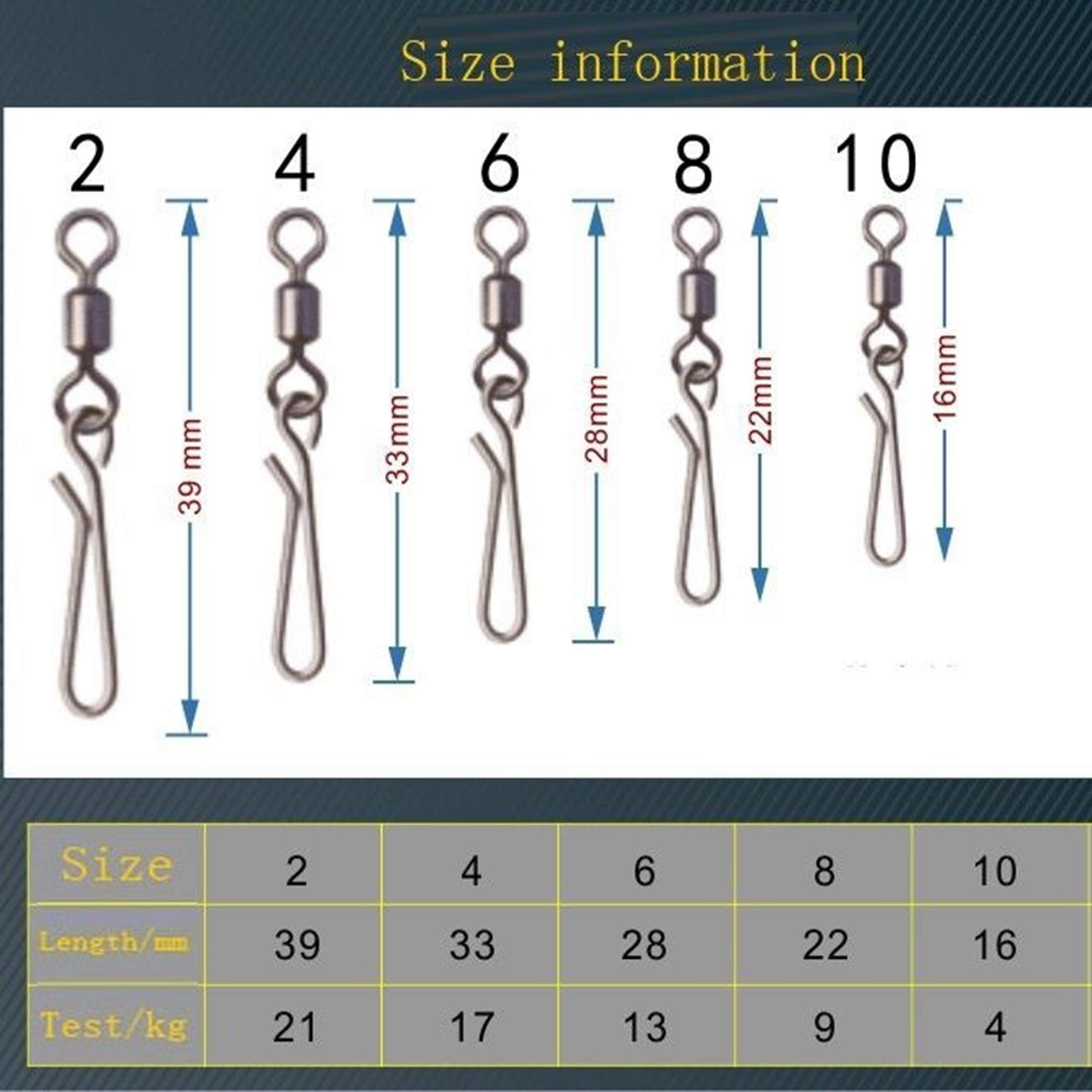 Jumping fish 100pcs Fishing Swivel Snap Connector Fast Change Swivels Hook Clip Connector Swivels Fishing Tackle Accessory for Outdoor Fishing (10#)